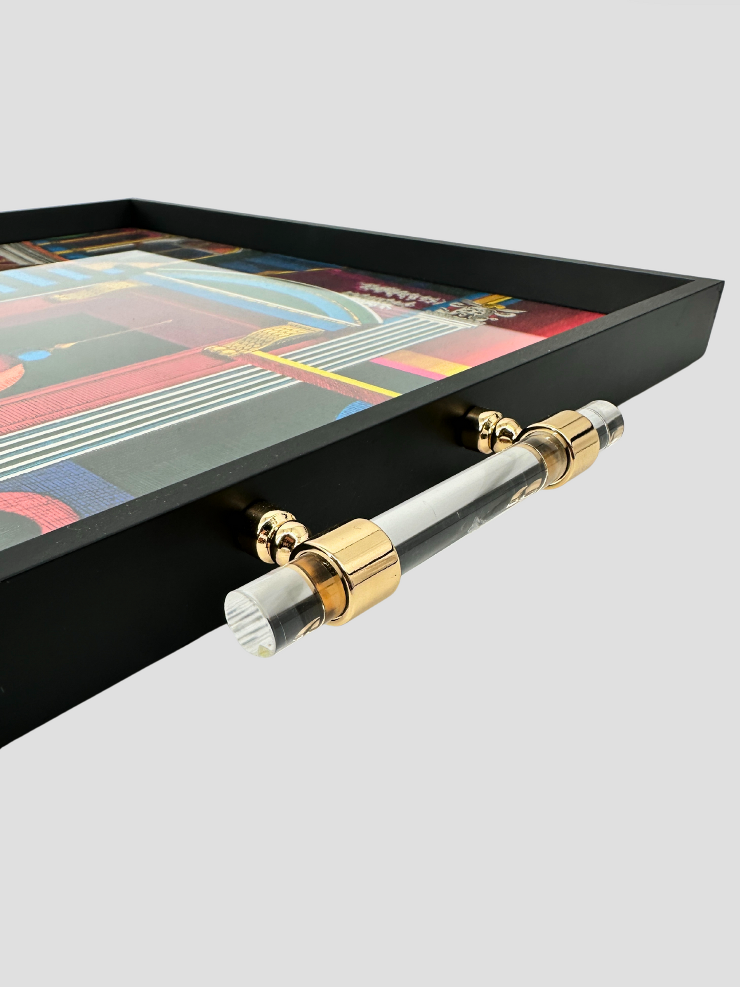 Black Decorative Tray Mind the Gap With Lucite & Gold Handles