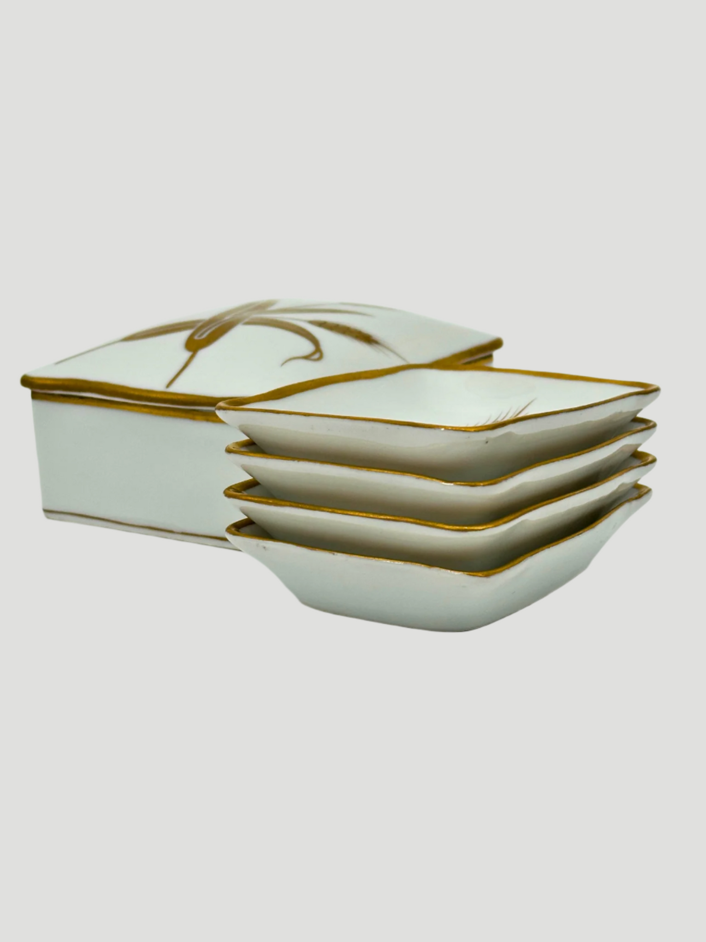 Vintage Fujiyama Porcelain Box and Dishes Set of 5 in "Gold Wheat"