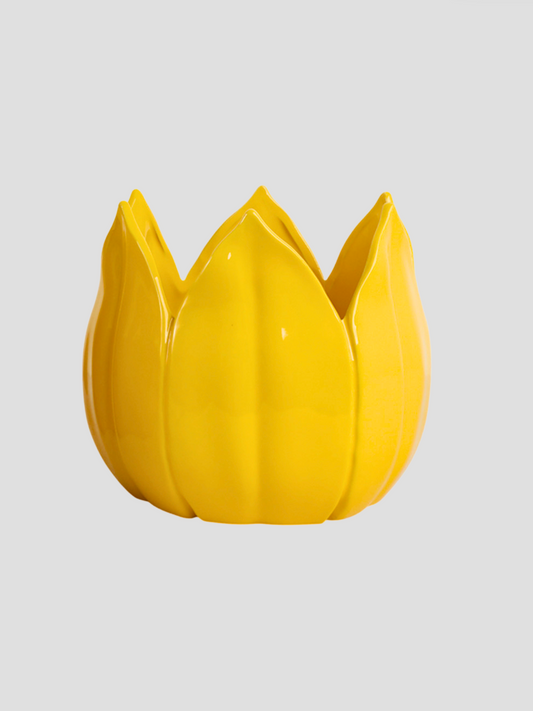 Small Yellow Ceramic Petal Planter