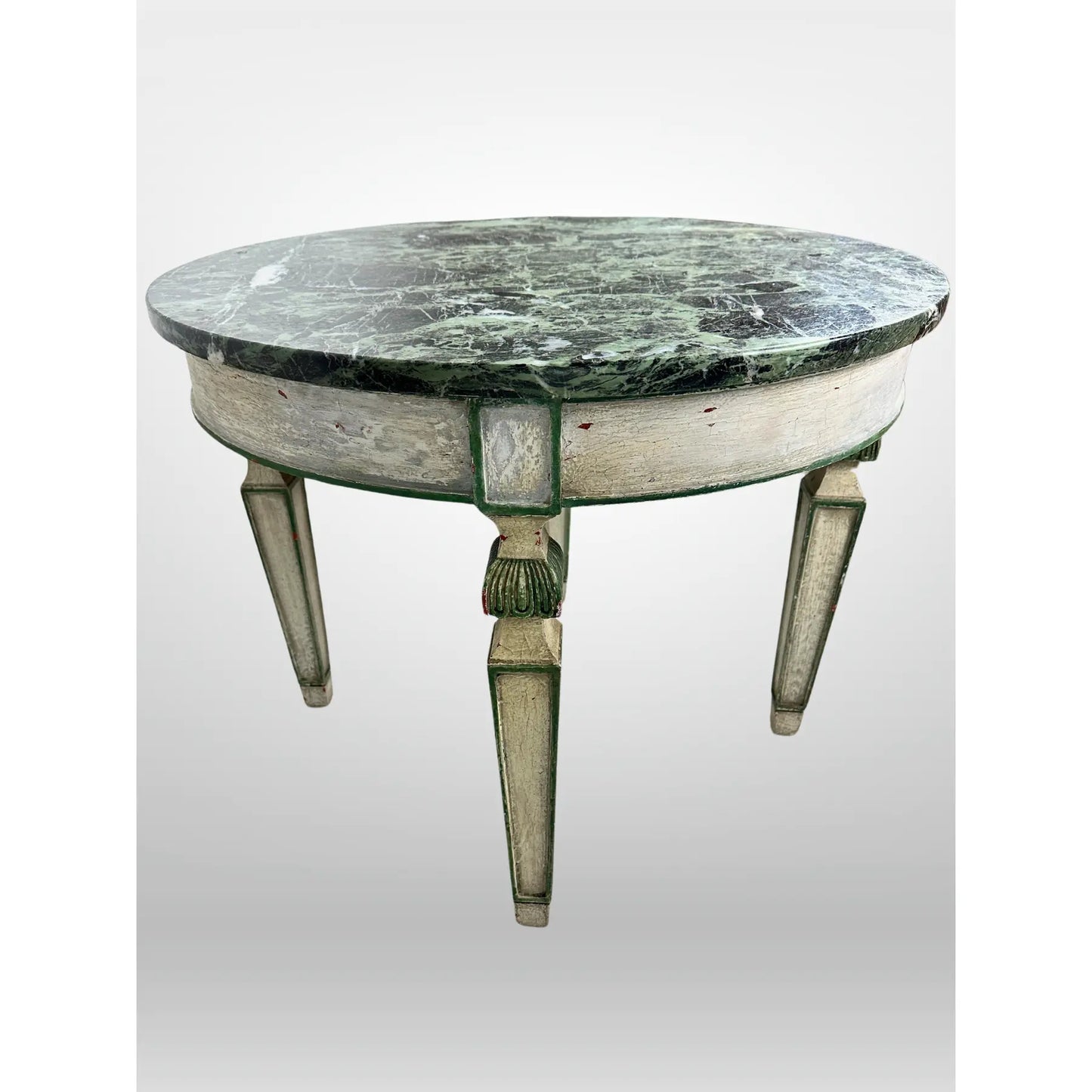 Italian Painted Table With Green Marble Top Vintage