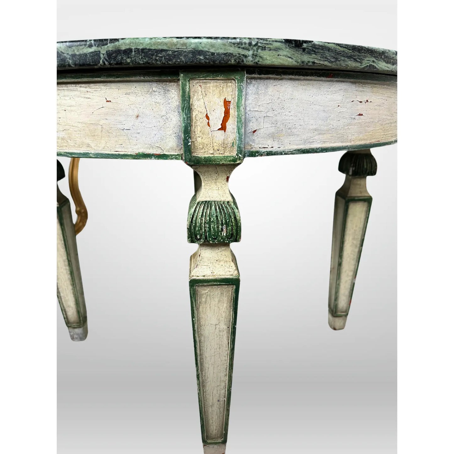 Italian Painted Table With Green Marble Top Vintage