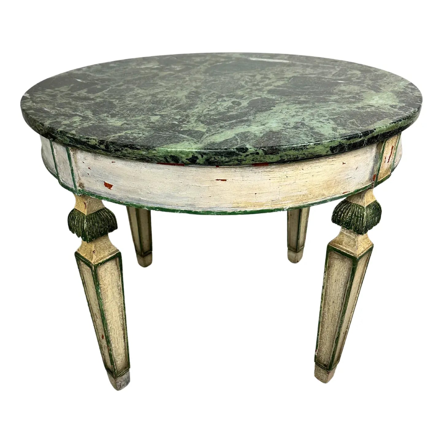 Italian Painted Table With Green Marble Top Vintage