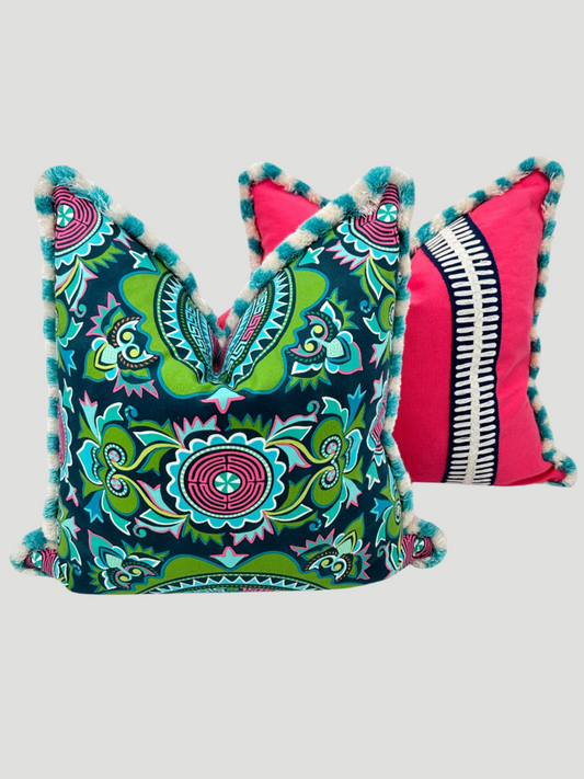 Pink Linen Geometric Down Pillow Pair