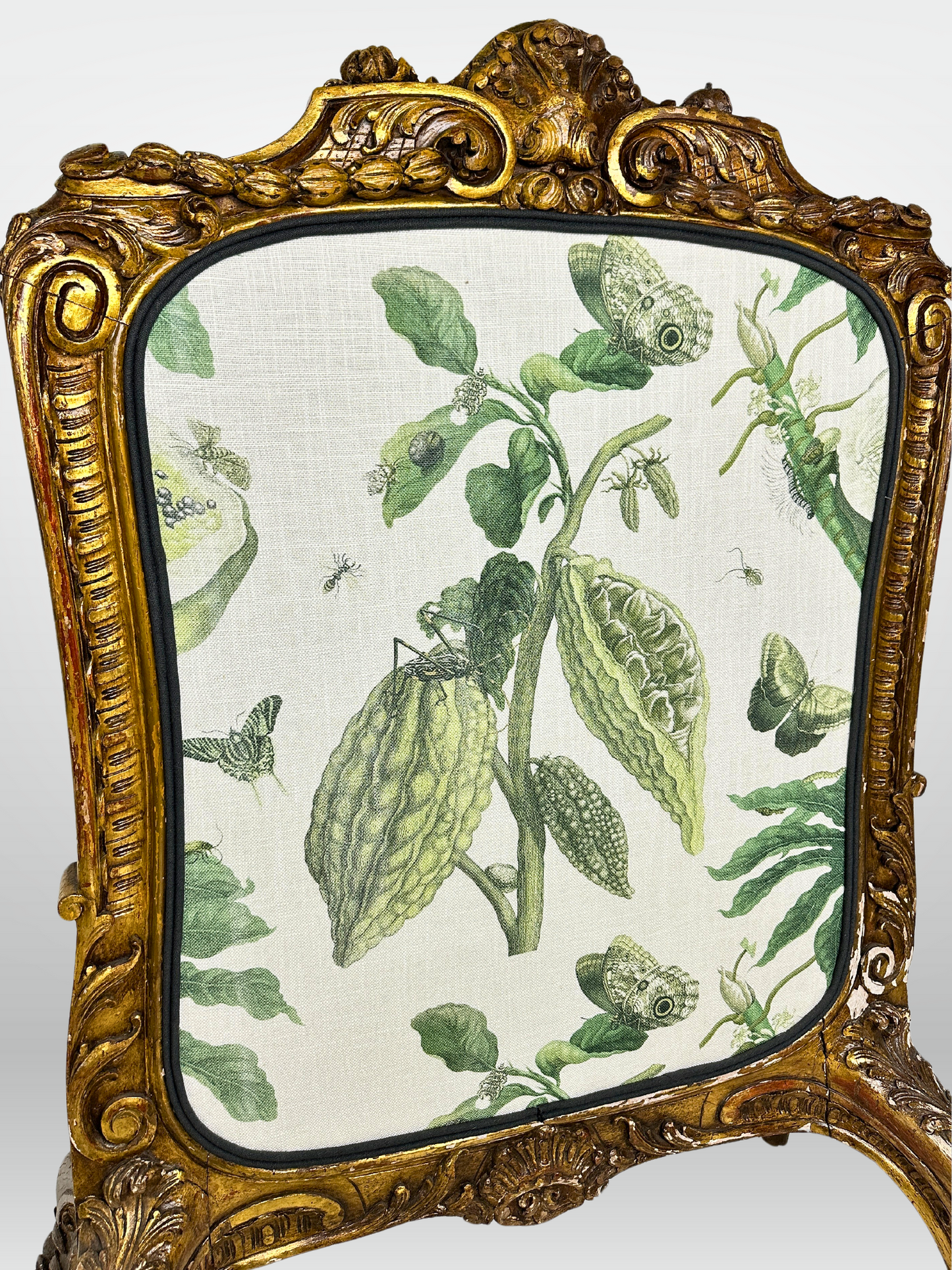 19th Century Carved Fire Screen Upholstered in Gastón Y Daniela Linen
