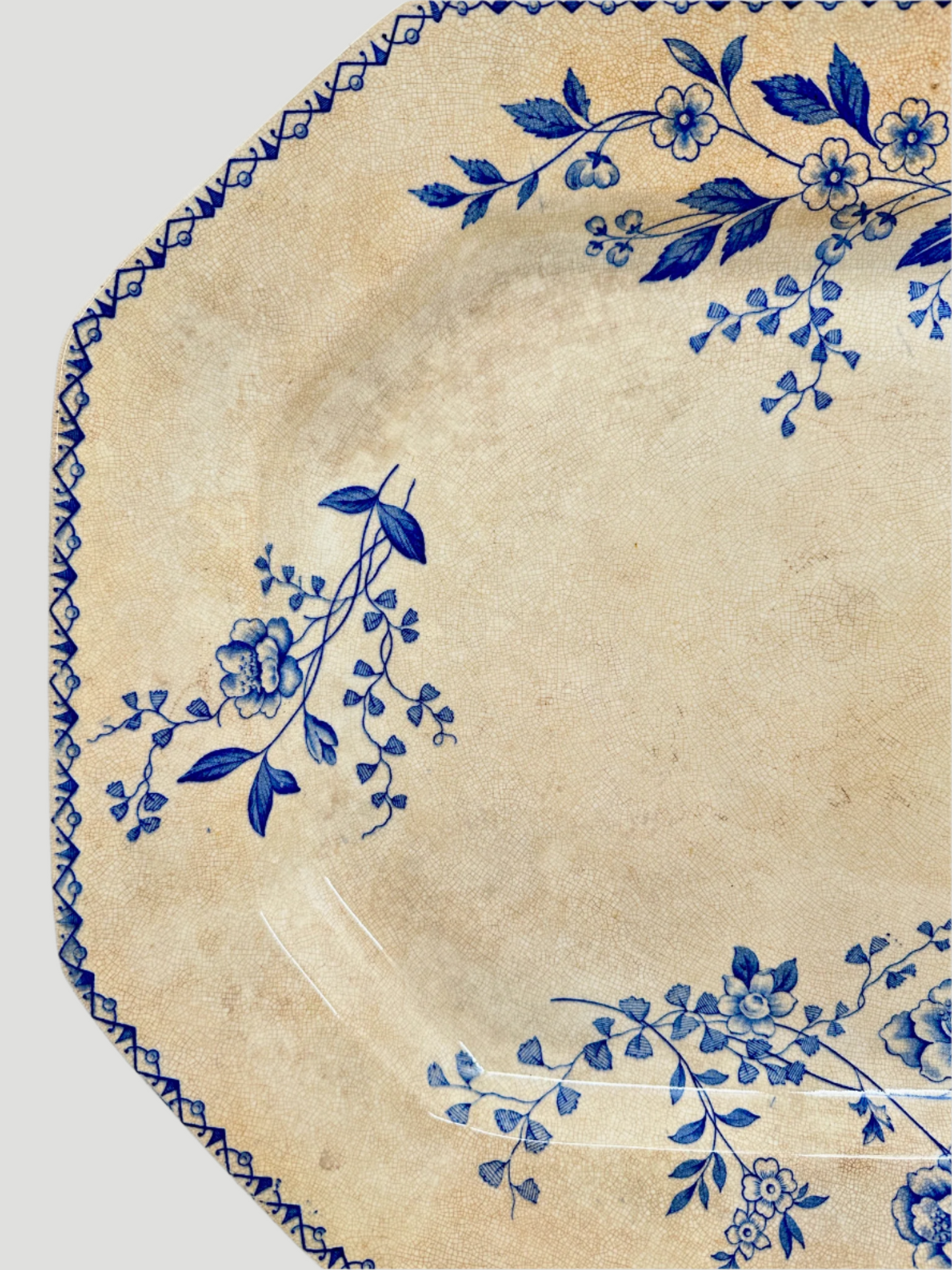 Antique Persian Serving Platter Blue Floral