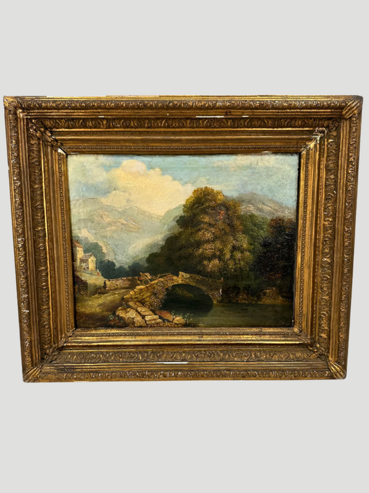 19th Century Landscape Painting Gilt Frame Antique