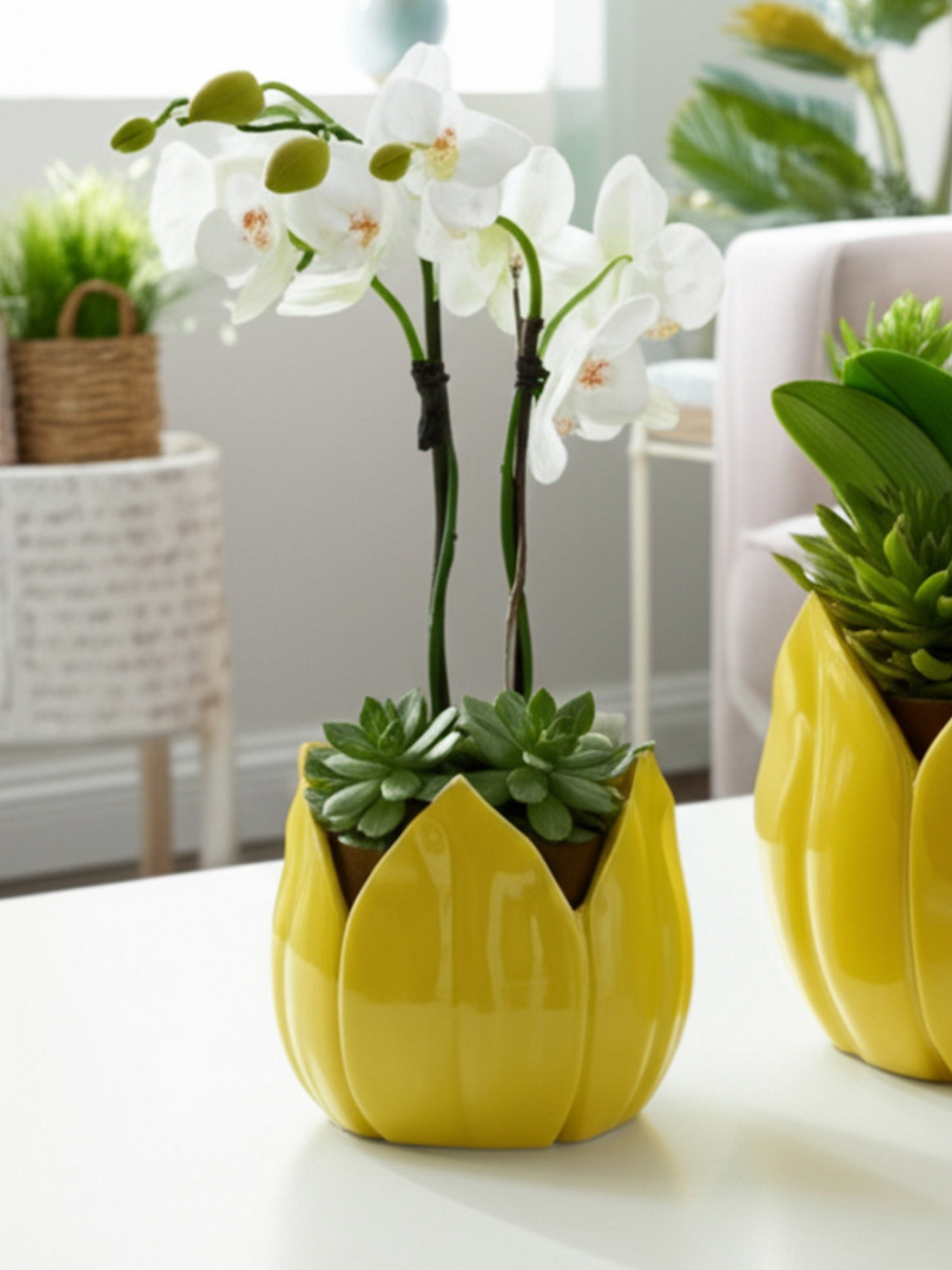Small Yellow Ceramic Petal Planter