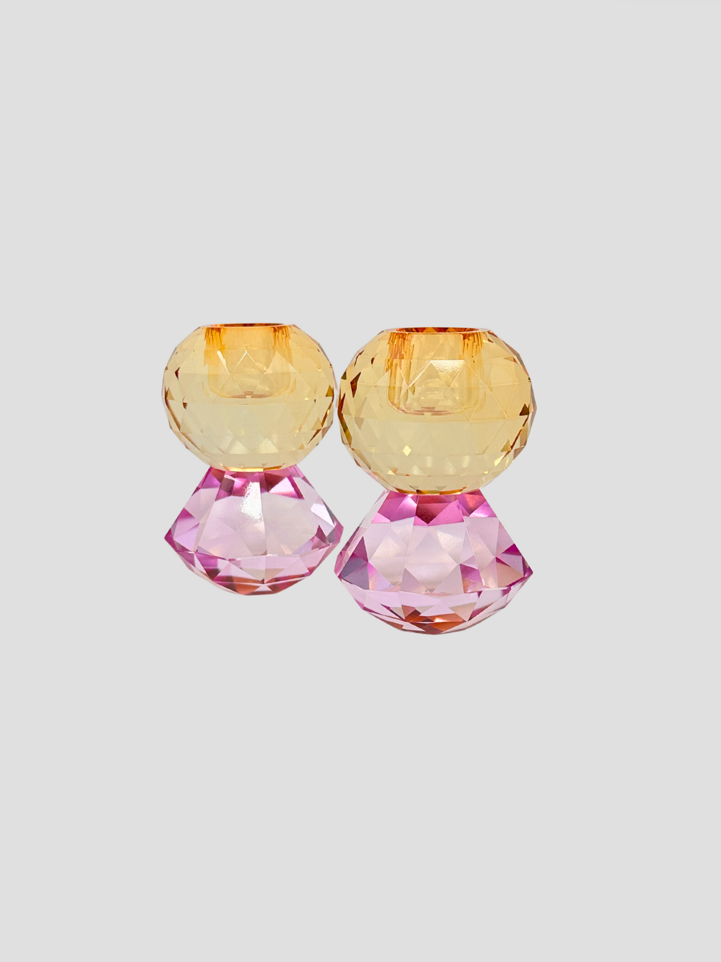 Faceted Crystal Candle Holder Pair - Light Pink & Orange