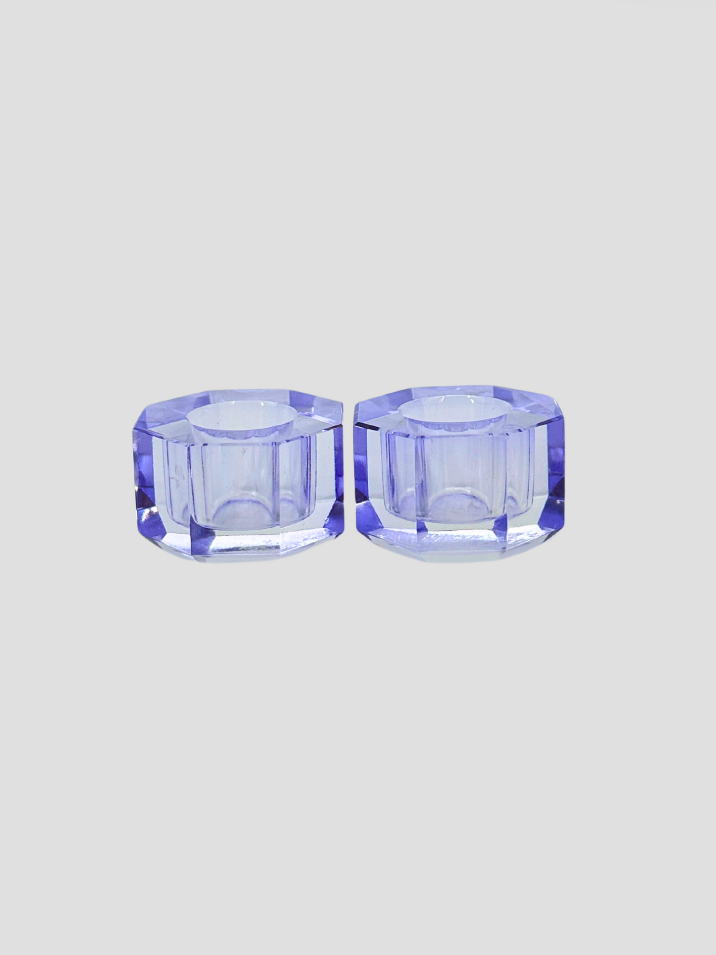 Faceted Crystal Candle Holder Pair - Light Blue