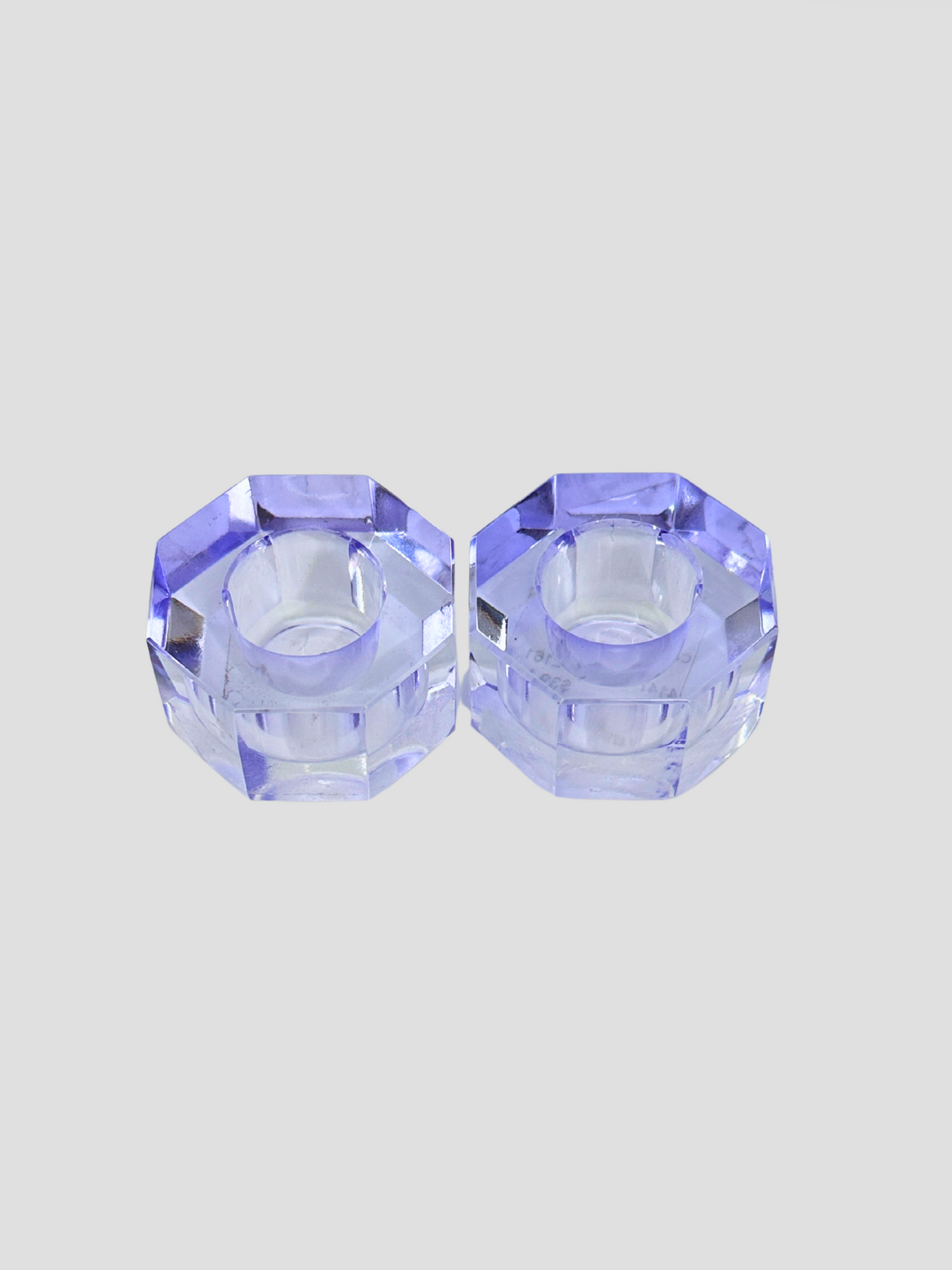 Faceted Crystal Candle Holder Pair - Light Blue
