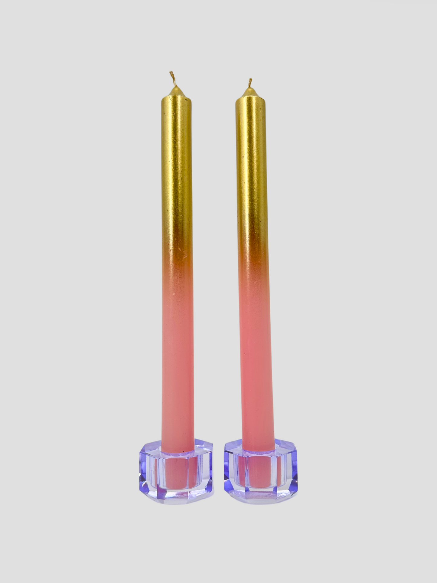 Faceted Crystal Candle Holder Pair - Light Blue
