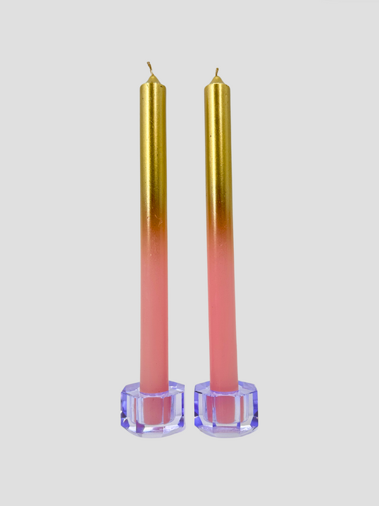 Faceted Crystal Candle Holder Pair - Light Blue