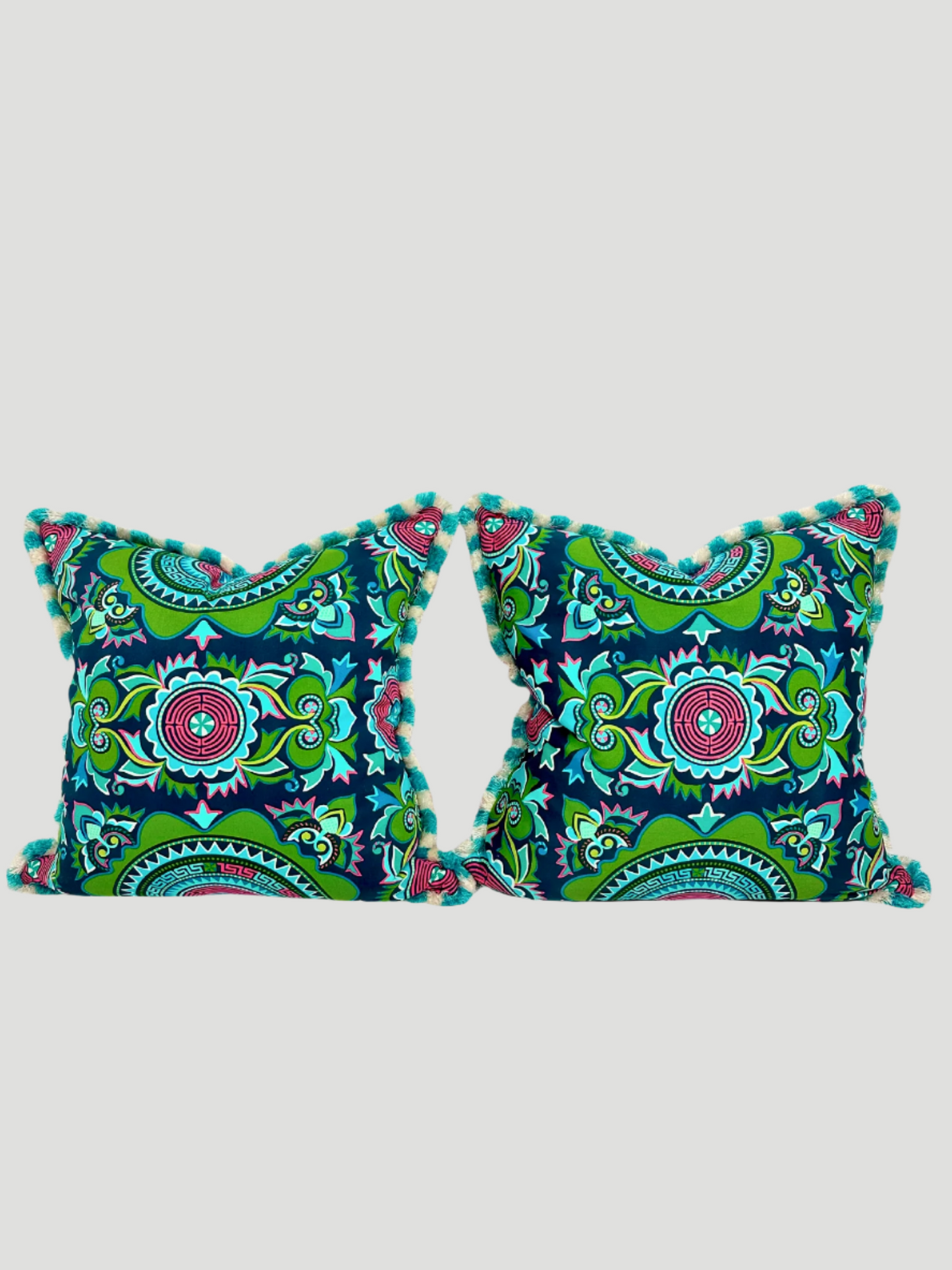 Pink Linen Geometric Down Pillow Pair