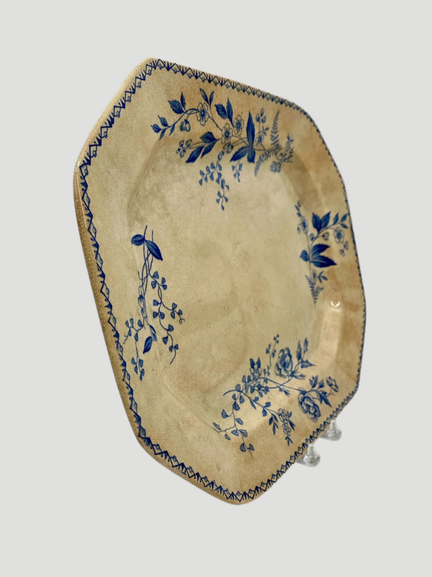 Antique Persian Serving Platter Blue Floral