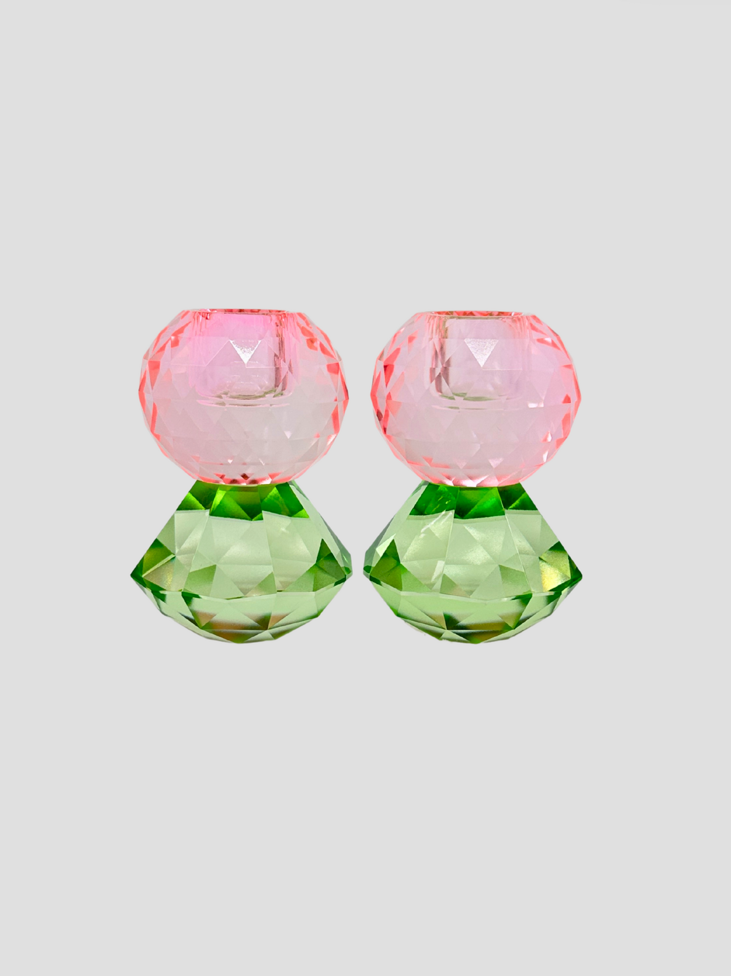 Faceted Crystal Candle Holder Pair - Baby Pink & Mint