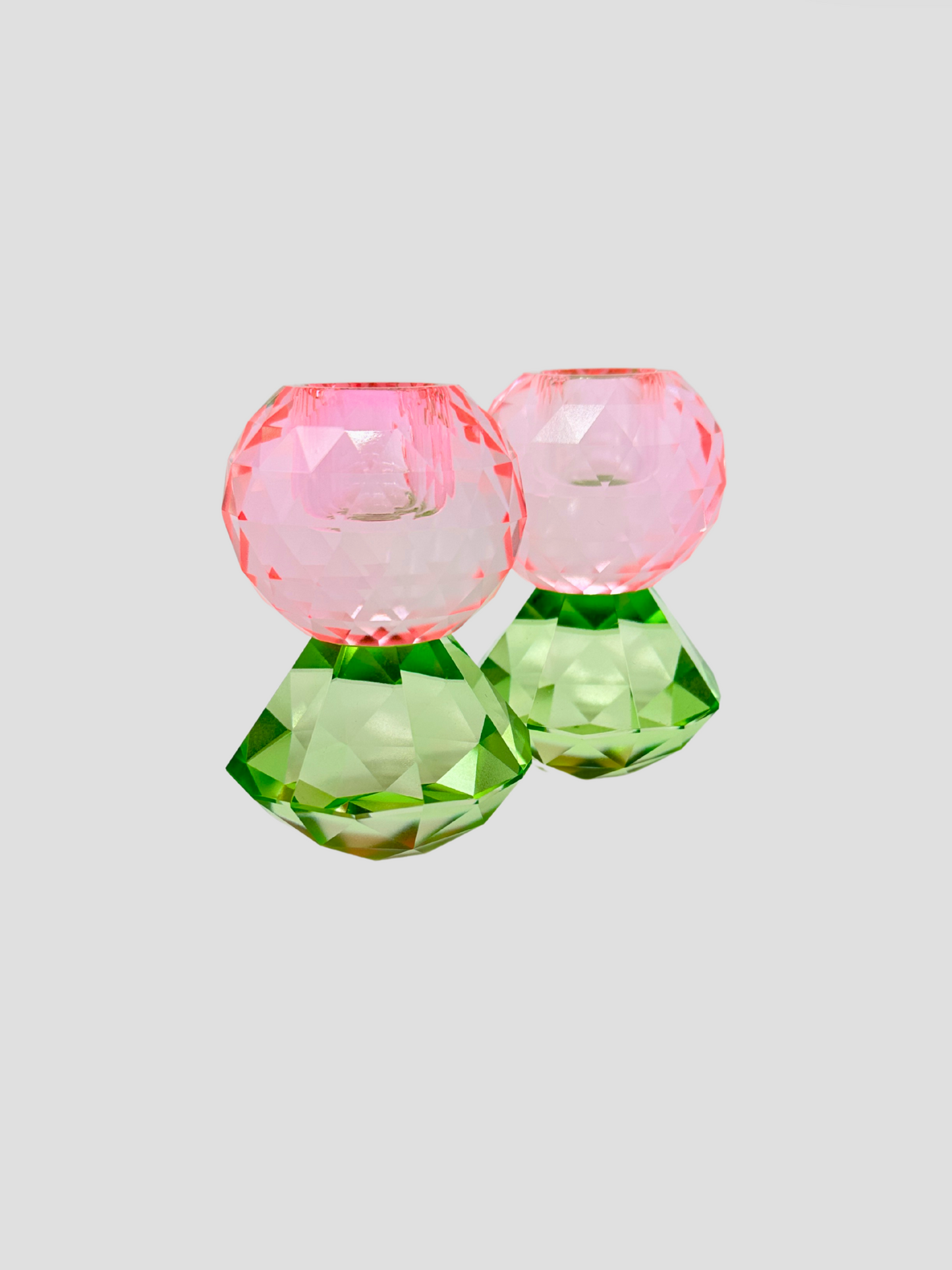 Faceted Crystal Candle Holder Pair - Baby Pink & Mint