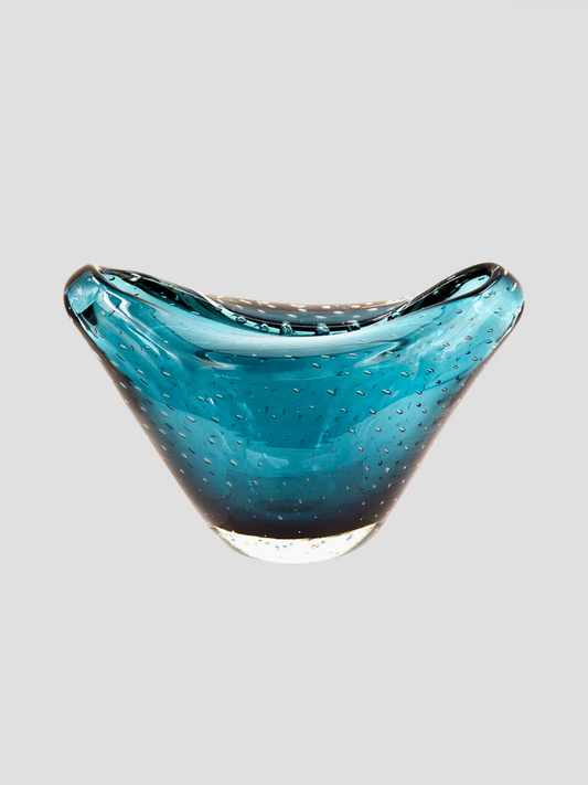 Large Artisan Blue Glass Vase