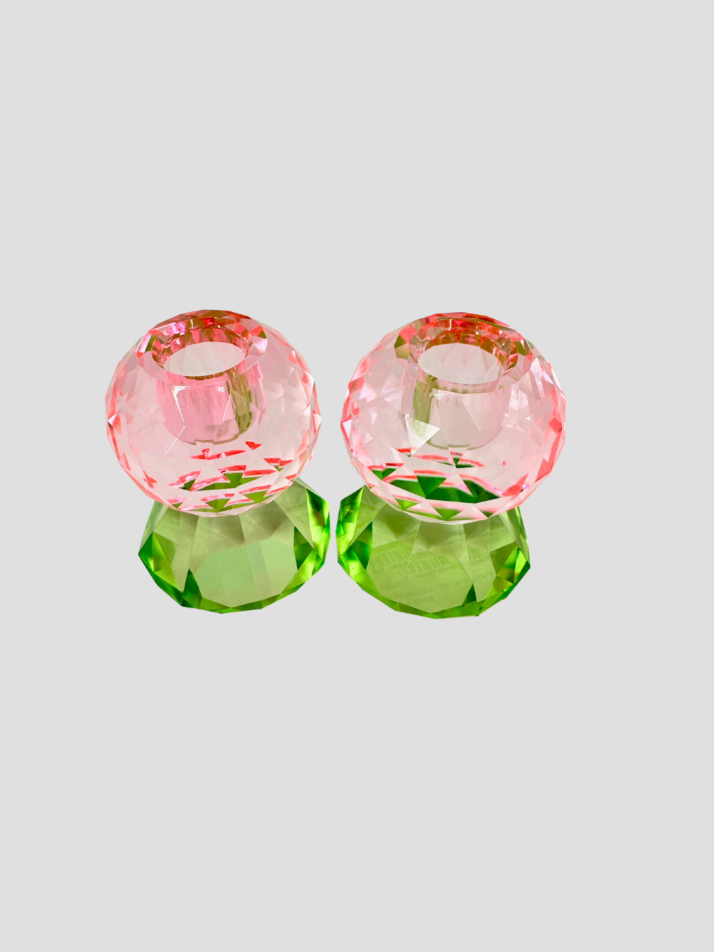 Faceted Crystal Candle Holder Pair - Baby Pink & Mint
