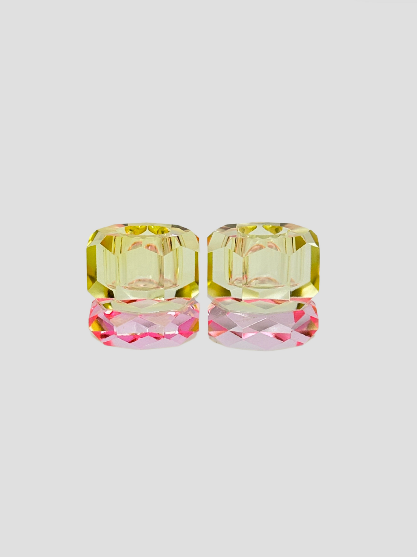 Faceted Crystal Candle Holder Pair - Butter & Light Pink