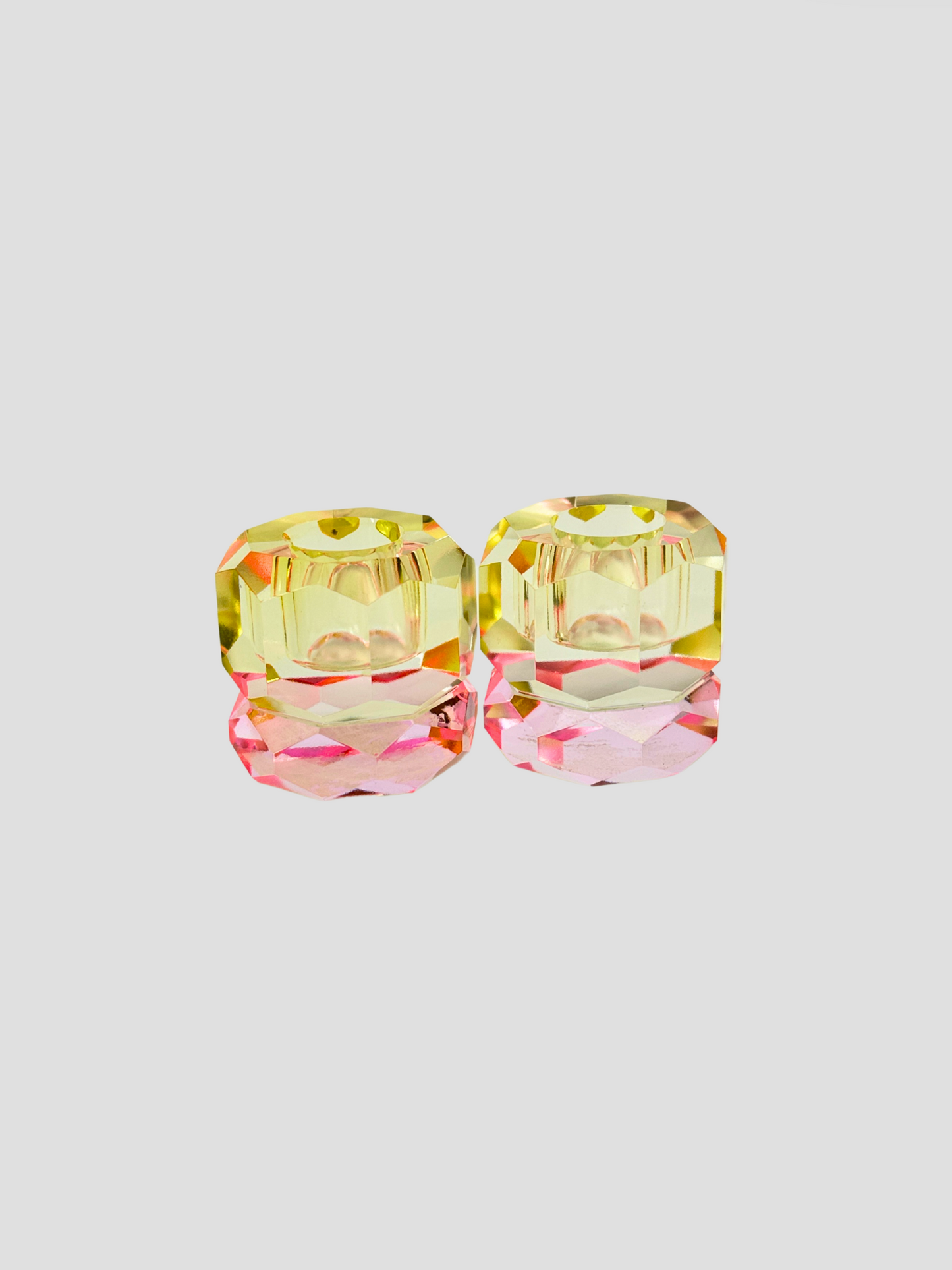 Faceted Crystal Candle Holder Pair - Butter & Light Pink