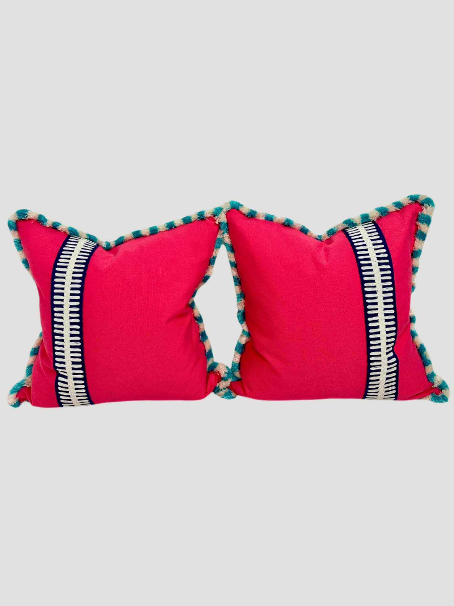 Pink Linen Geometric Down Pillow Pair