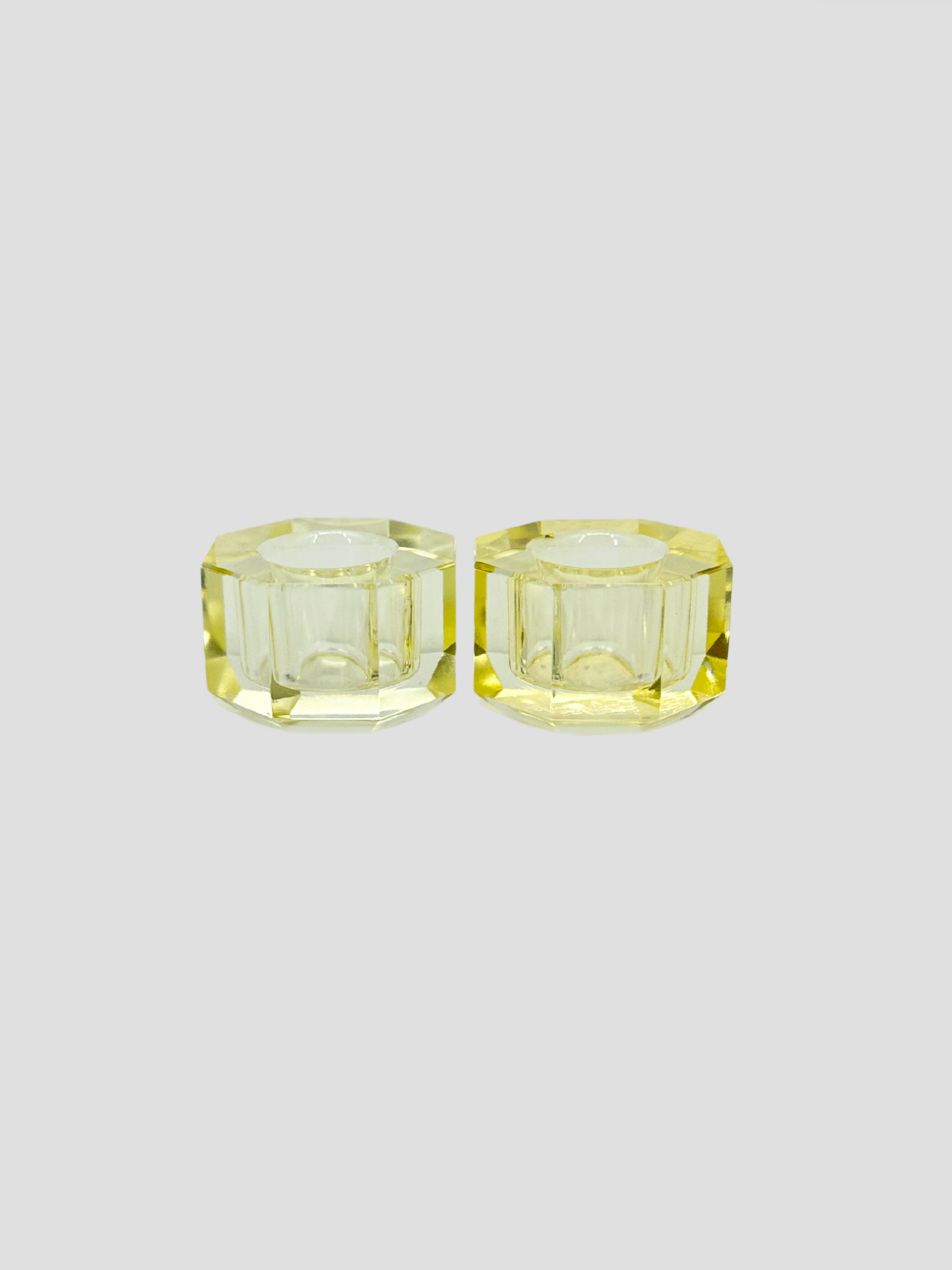 Faceted Crystal Candle Holder Pair - Butter
