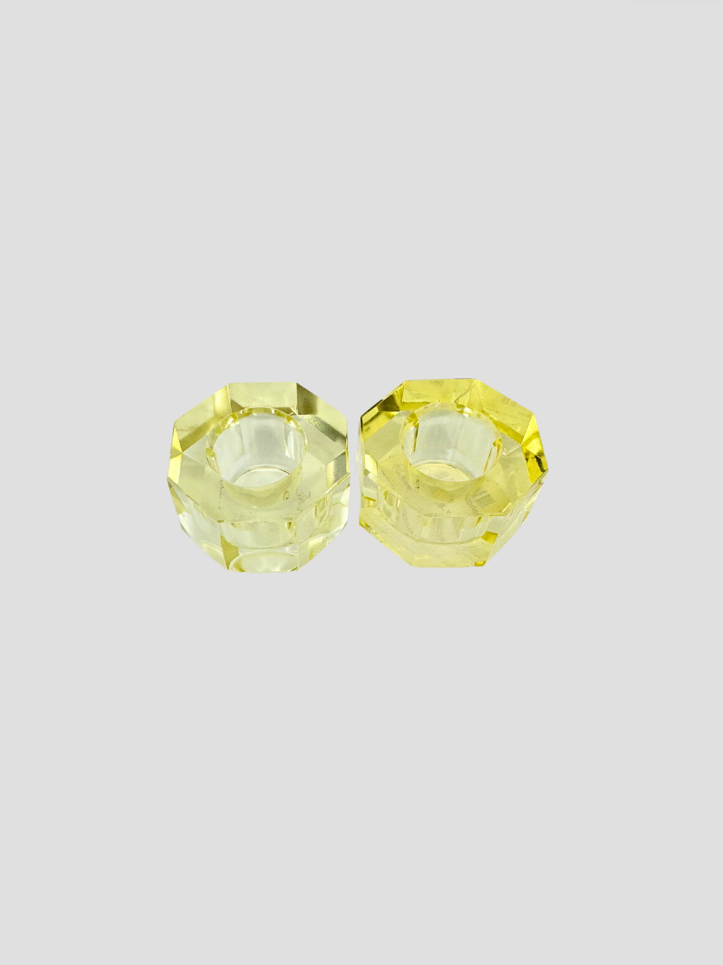 Faceted Crystal Candle Holder Pair - Butter