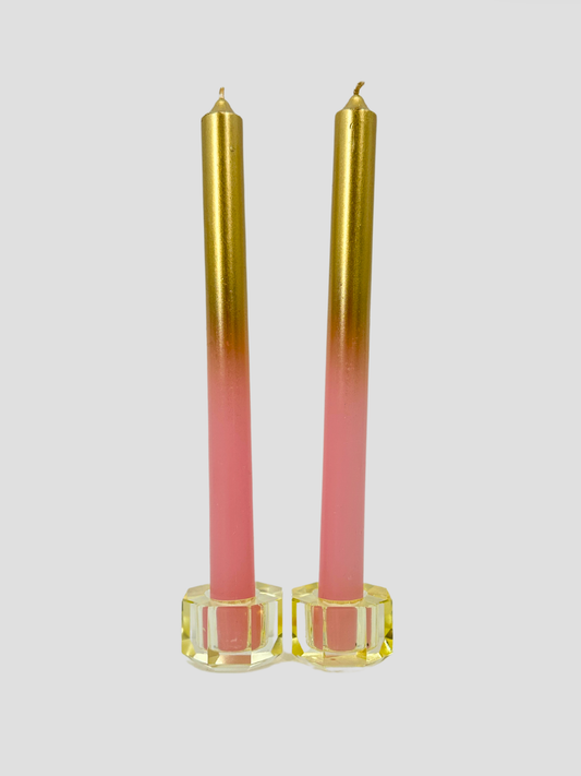 Faceted Crystal Candle Holder Pair - Butter