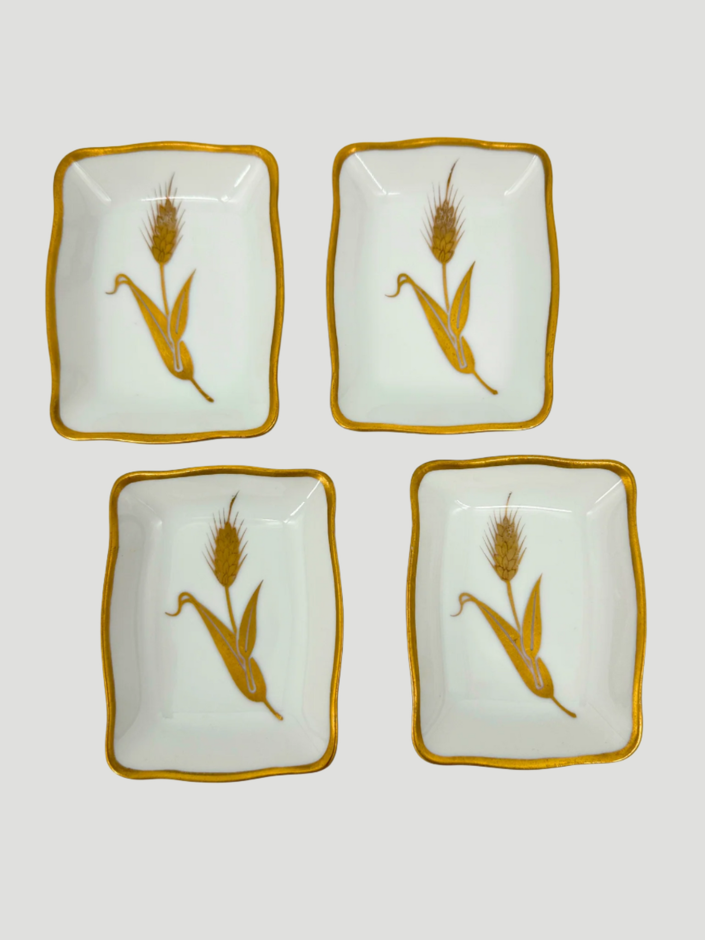 Vintage Fujiyama Porcelain Box and Dishes Set of 5 in "Gold Wheat"