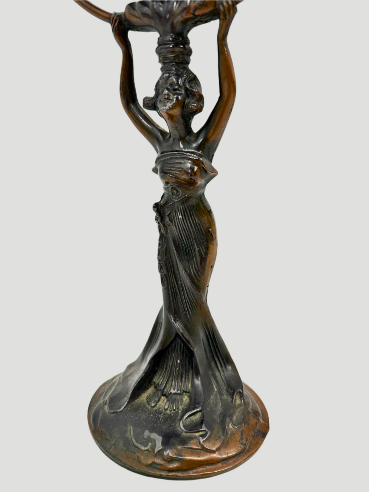 Antique Art Nouveau Bronze Figural Woman Vanity Mirror