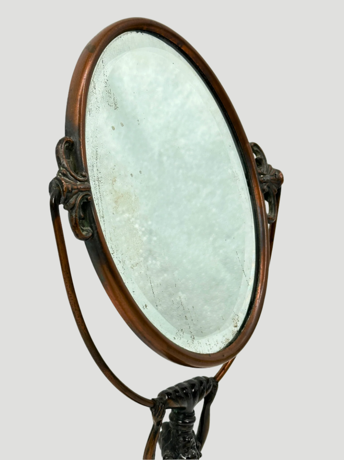 Antique Art Nouveau Bronze Figural Woman Vanity Mirror