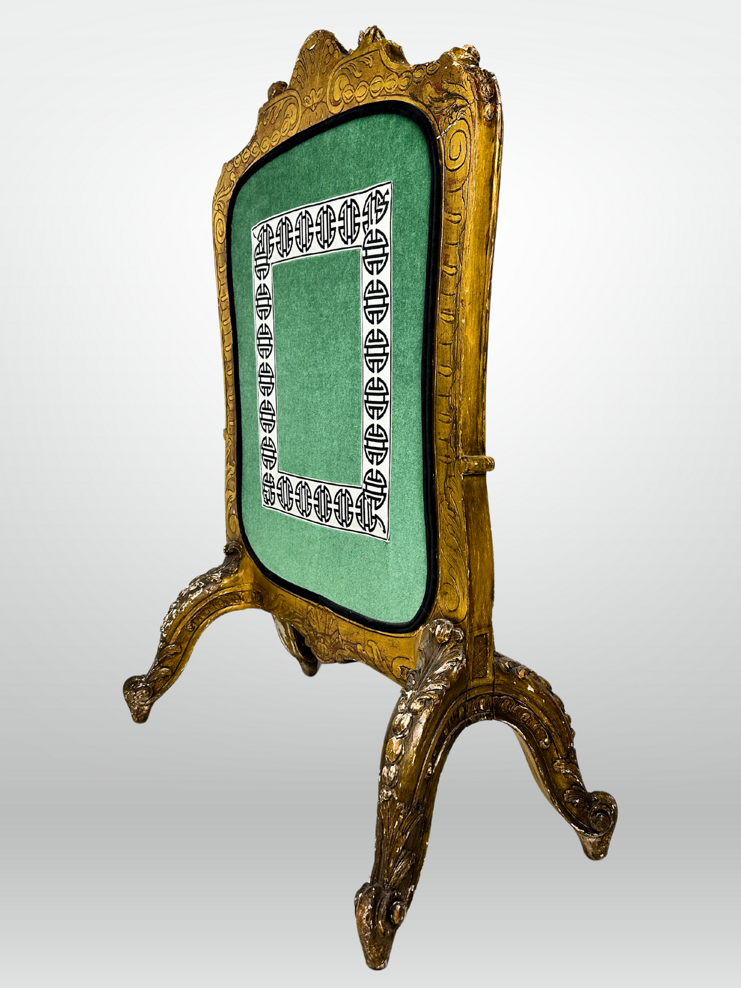 19th Century Carved Fire Screen Upholstered in Gastón Y Daniela Linen