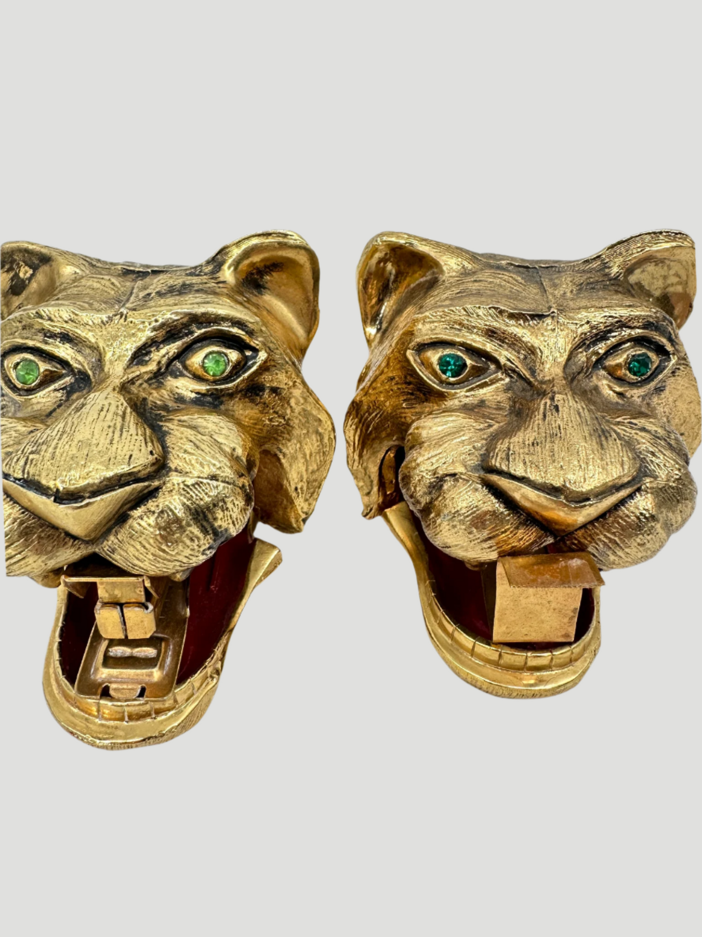 Mid-Century Tiger Brass Stapler & Tape Dispenser Green Eyes