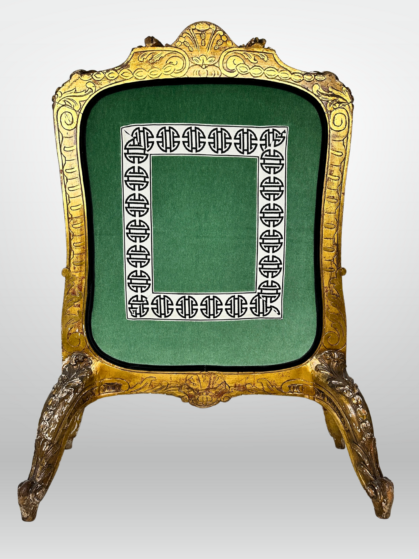 19th Century Carved Fire Screen Upholstered in Gastón Y Daniela Linen