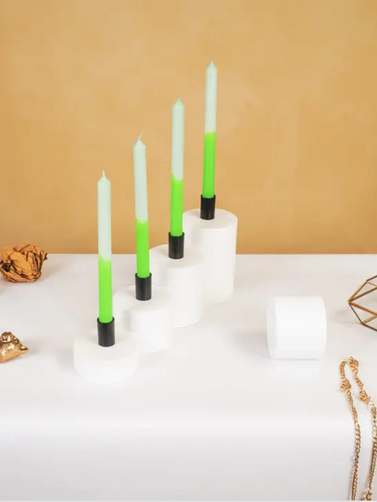 Green Dip Dye Taper Candle Set of 4