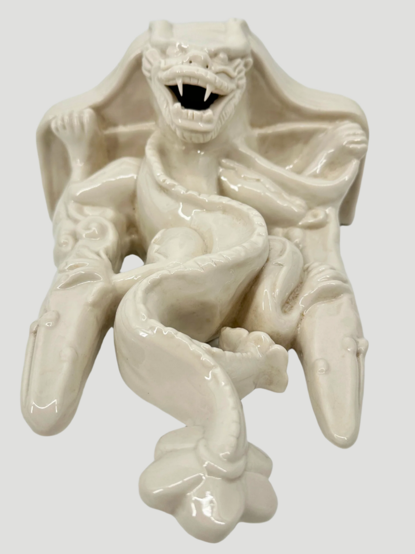 Mid-Century White Ceramic Dragon Wall Sconce Shelf Pair