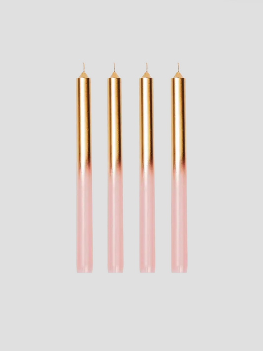 Light Pink & Gold Dip Dye Taper Candle Set of 4