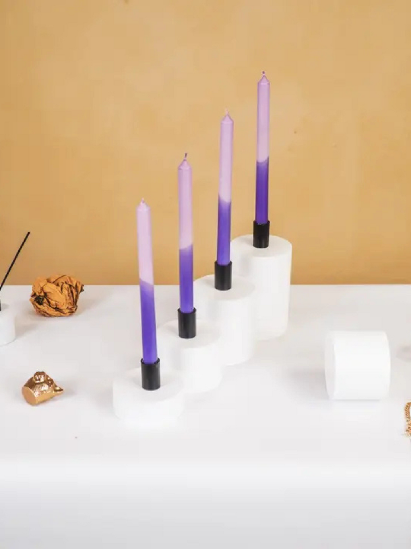 Lilac & Purple Dip Dye Taper Candle Set of 4