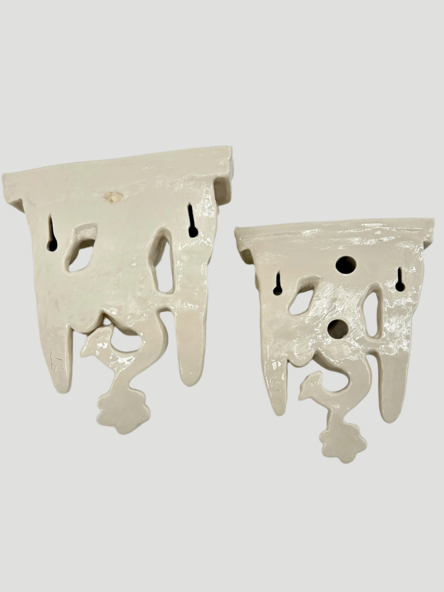 Mid-Century White Ceramic Dragon Wall Sconce Shelf Pair