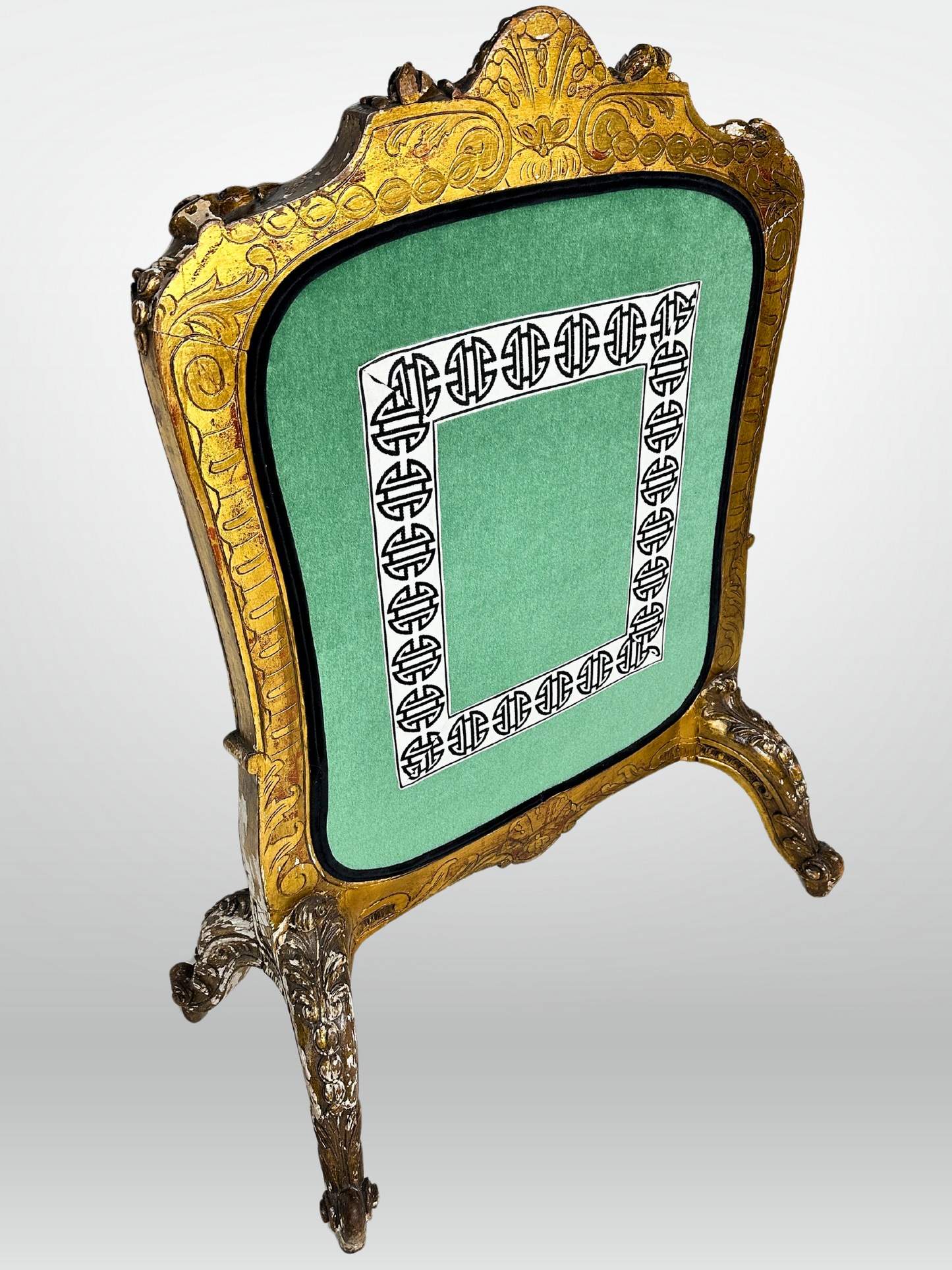 19th Century Carved Fire Screen Upholstered in Gastón Y Daniela Linen
