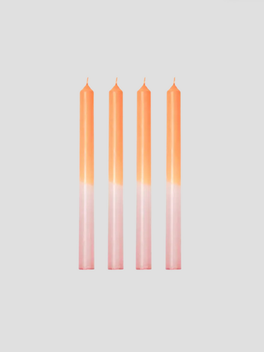 Light Pink & Orange Dip Dye Taper Candle Set of 4