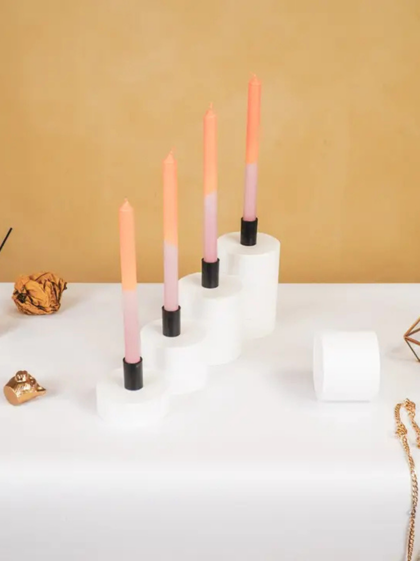 Light Pink & Orange Dip Dye Taper Candle Set of 4