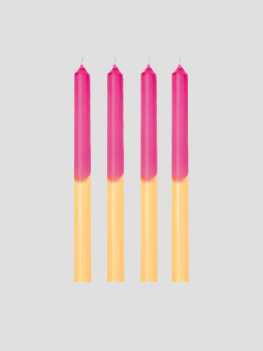 Pink & Yellow Dip Dye Taper Candle Set of 4