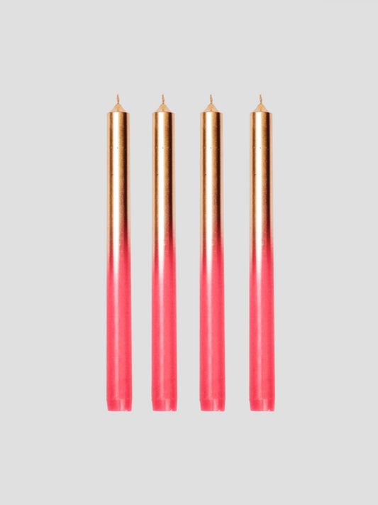 Pink & Gold Dip Dye Taper Candle Set of 4
