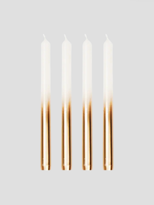 White & Gold Dip Dye Taper Candle Set of 4