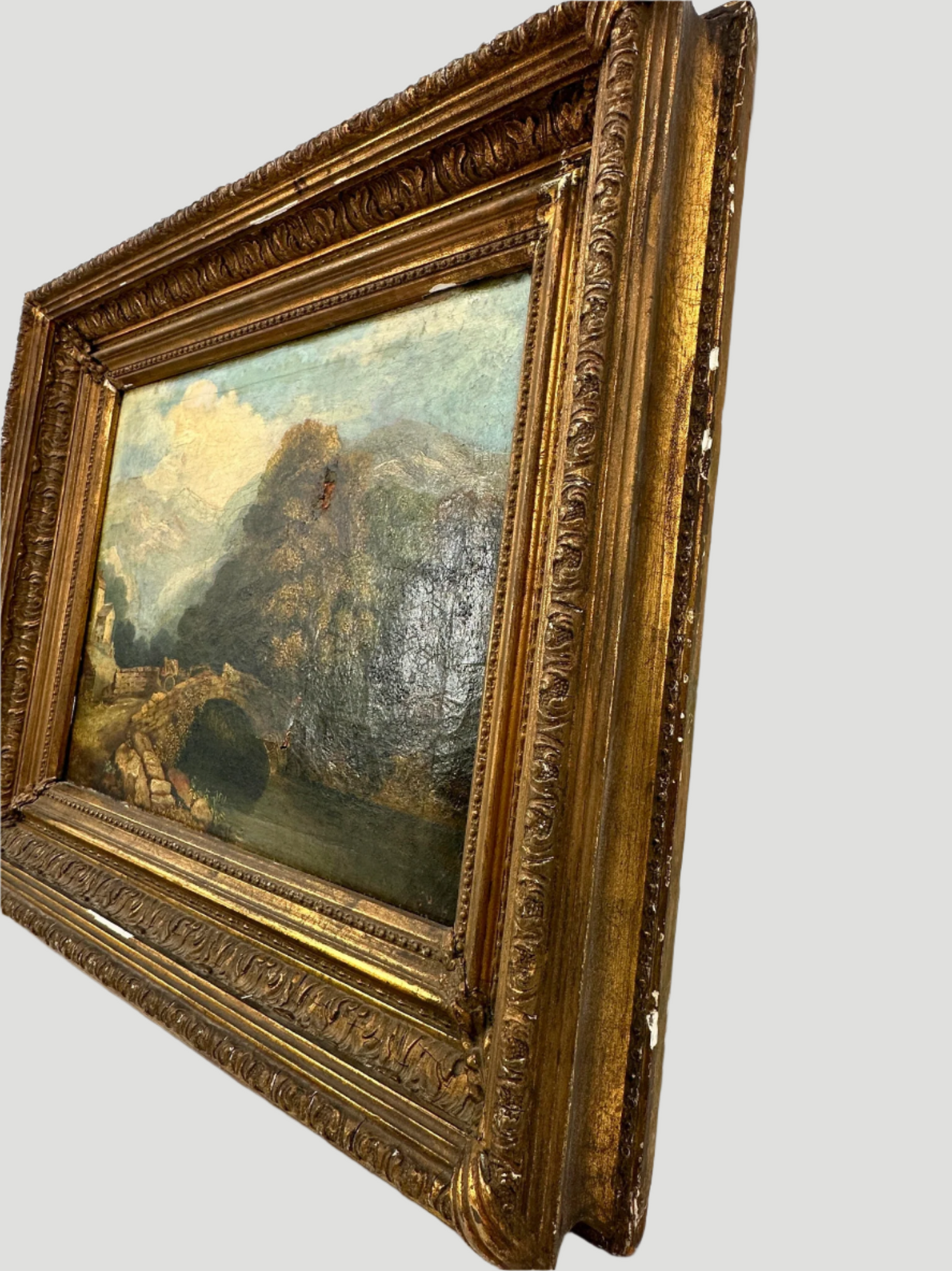 19th Century Landscape Painting Gilt Frame Antique