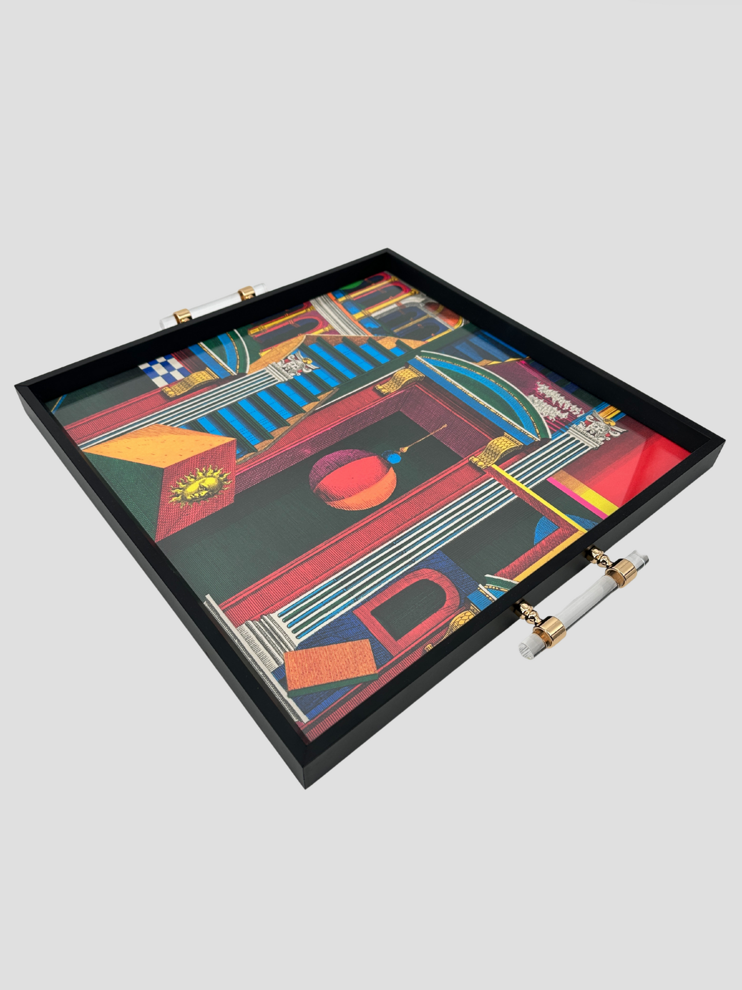 Black Decorative Tray Mind the Gap With Lucite & Gold Handles