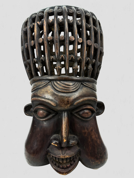 Mid 20th Century African Hand Carved Large Wooden Bamum Sculpture