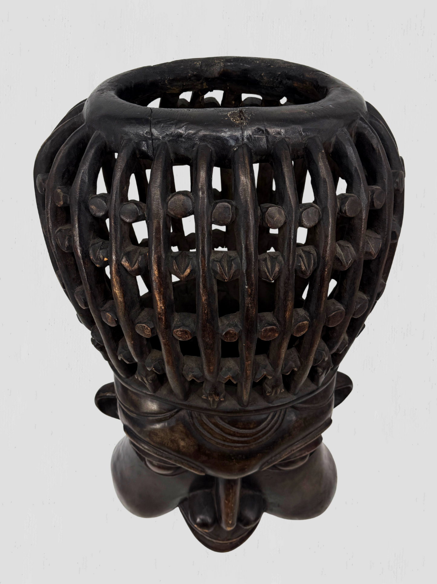 Mid 20th Century African Hand Carved Large Wooden Bamum Sculpture