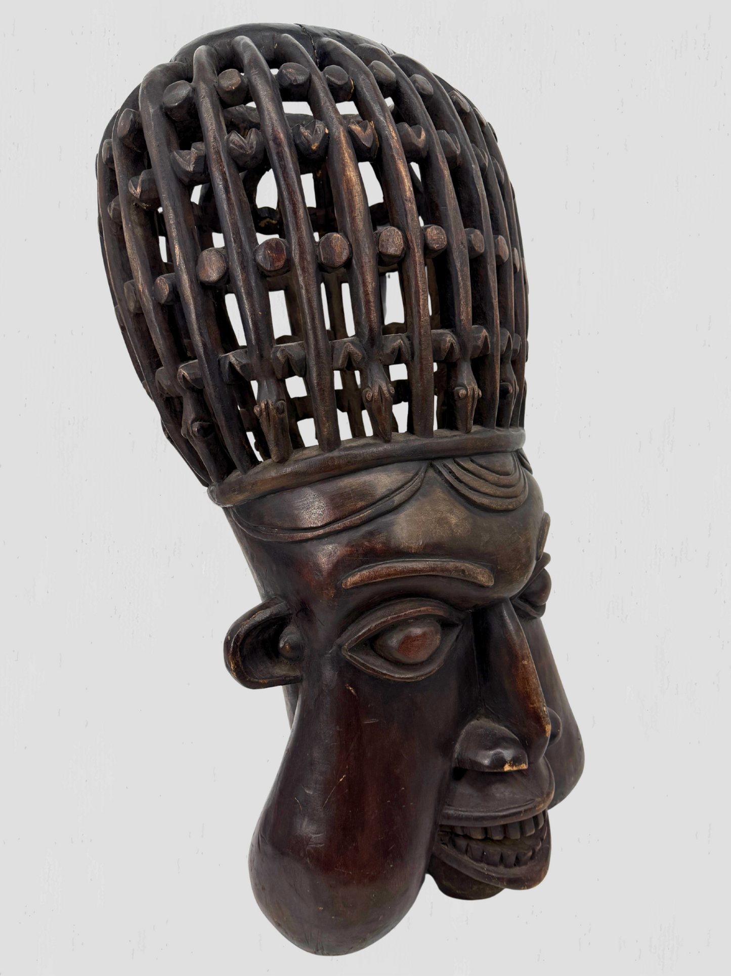 Mid 20th Century African Hand Carved Large Wooden Bamum Sculpture